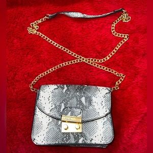 BCBGMAXAZRIA Black and White Snake Print Bag